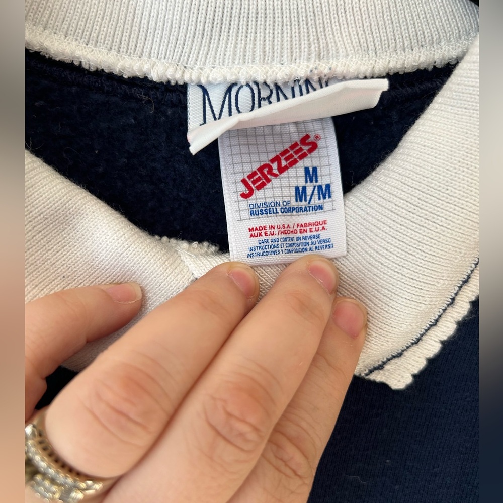 Vintage 90s Morning Sun Jerzees Women’s Medium Collared Blue Sweatshirt Frog - Picture 3 of 5